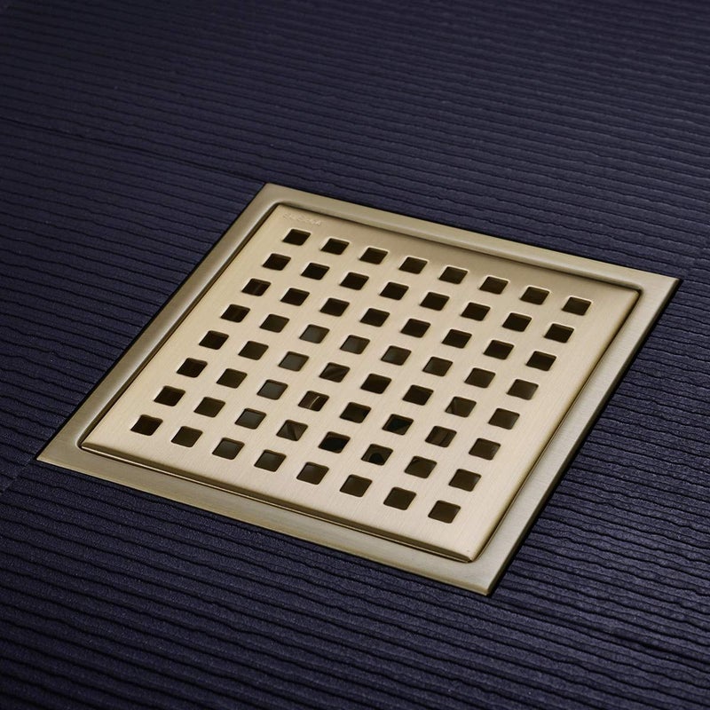 Orhemus 6 inch Stainless Steel Square Shower Floor Drain with Threaded Adapter, Removable Cover Grid Grate, Brushed Gold Brass Finished - Image 5